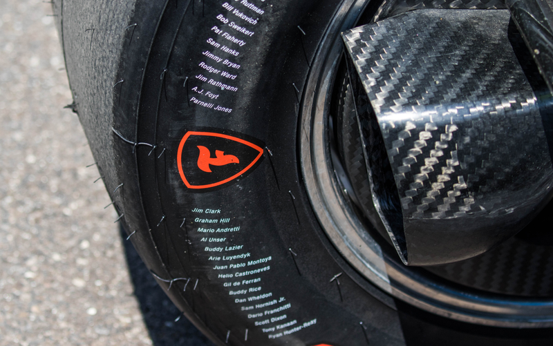 Names of all the previous winners of the Indianapolis 500 were printed on every single race tire used over the weekend.